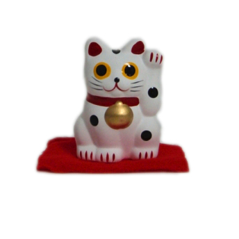 Maneki neko, gatto porta fortuna, di colore bianco e dalla classica forma.