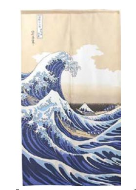 Famosissima onda di Hokusai "una grande onda al largo di Kanagawa", rappresentata dal pittore Hokusai, indica una una contrapposizione tra la forza della natura che incombe sulla fragile umanità, o per lo meno è come può essere interpretata l'opera. Noren  Onda di Hokusai  da appendere in casa ad una parete o come tenda per dividere una stanza da un'altra, o ancora come tenda da finestra.