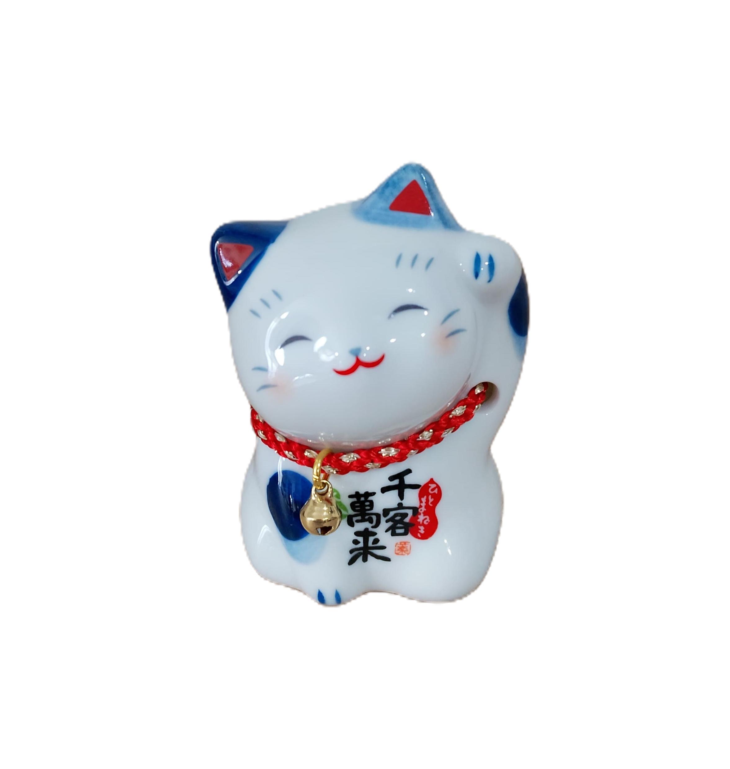 Maneki Neko bianco azzurro
