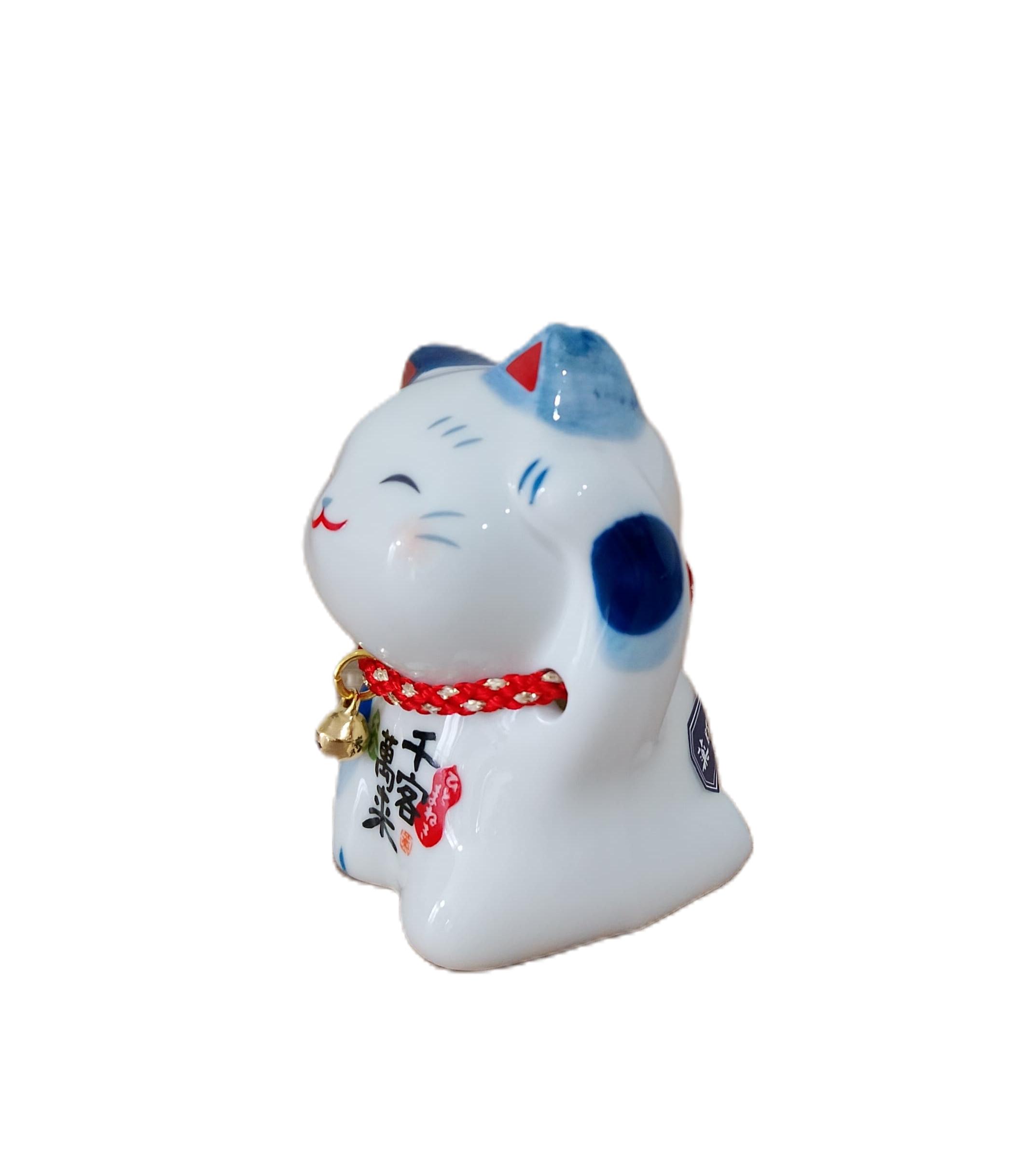 Maneki Neko bianco azzurro